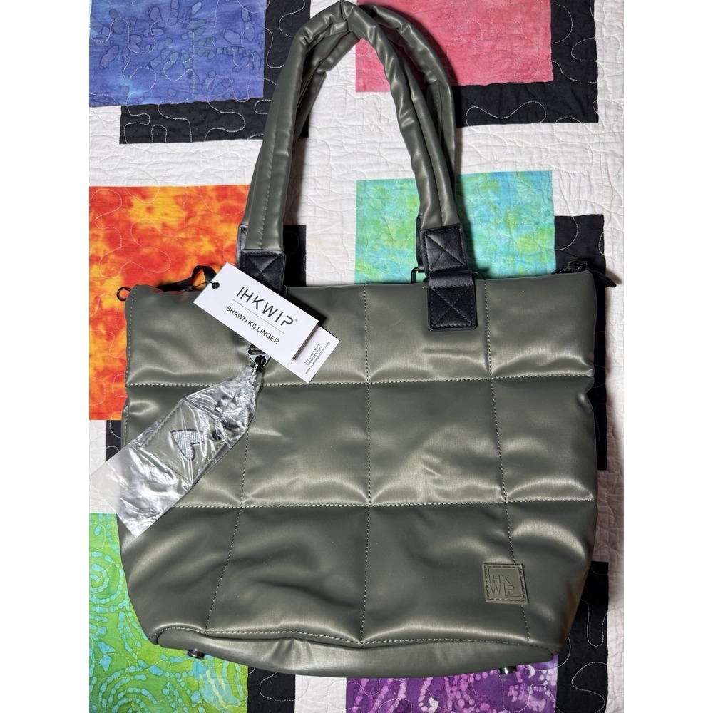 IHKWIP Checkmate Quilted Tote Bag Shawn Killinger Green NWT *Missing 2 Straps